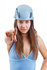 Woman in climbing helme