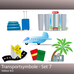 transportsymbole set 7 - koffer - hotel - dokumente