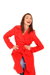 smiling girl on a red coat