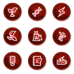 Ecology web icons set 5, dark red circle buttons