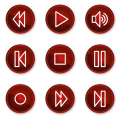 Walkman web icons, dark red circle buttons