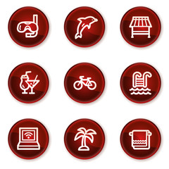 Vacation web icons, dark red circle buttons