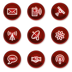 Communication web icons, dark red circle buttons