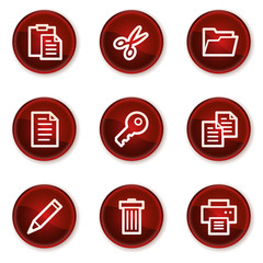 Document web icons set 1, dark red circle buttons