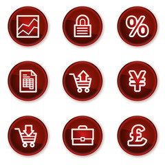 E-business web icons, dark red circle buttons