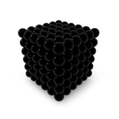 Black cube of spheres isolated on white