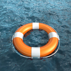 Realistic lifebuoy on water