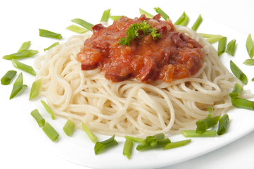 spaghetti with tomato sauce and sausage