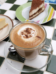 Coffee cup and cake