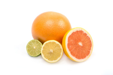 image of a fresh whole lime,lemon and orange isolated on white