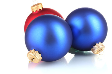 beautiful blue and red Christmas balls isolated on white