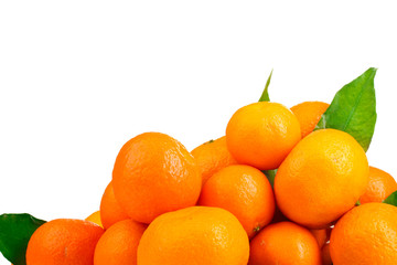 tangerines with leaves isolated on white