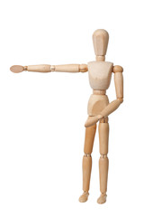 Wooden mannequin hand pointing left isolated