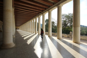 Visitor walking at Stoa in Ancient Agora