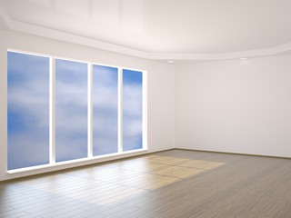 A large room with a window