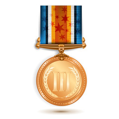 Bronze medal with ribbon on white