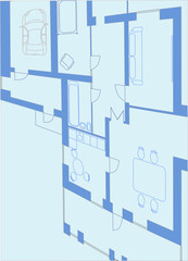 blue background with flat plan