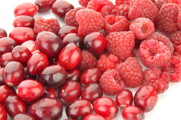 cranberries and raspberries