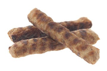 kebapcheta, isolated white, selective focus