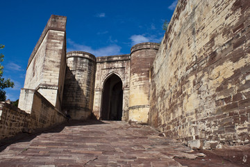 Fototapeta na wymiar Gate to Meherangarh Fort and its palace in Jodhpur, India