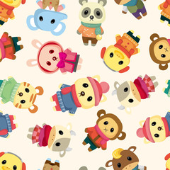 cartoon winter animal seamless pattern