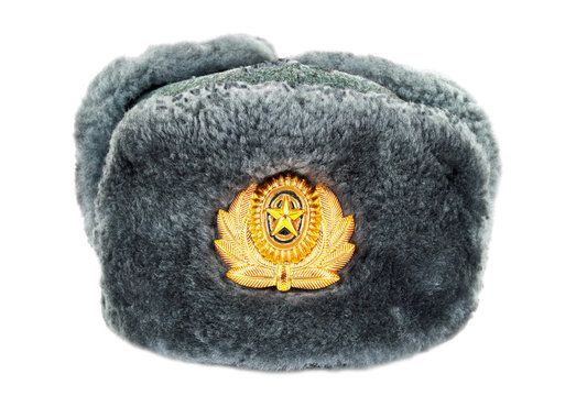 Russian winter army hat isolated on white background