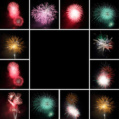 collage  with fireworks and space for text