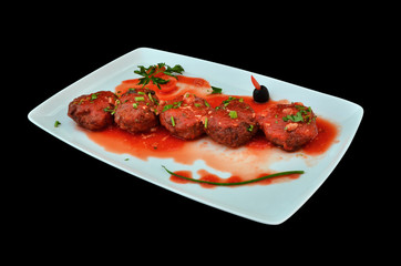 Romanian rissole with sauce food plateau