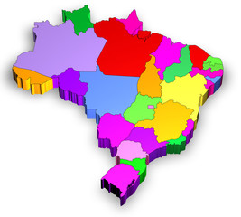 Three dimensional map of Brazil with states
