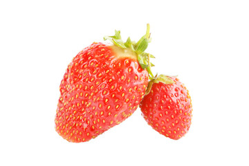 Two strawberries on a white background