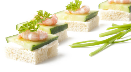 Prawn cocktail appetizer with cottage cheese and cucumber