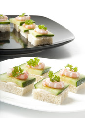 Prawn cocktail appetizer with cottage cheese and cucumber