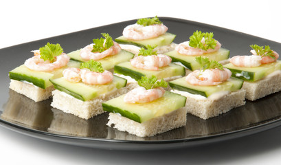 Prawn cocktail appetizer with cottage cheese and cucumber