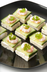 Prawn cocktail appetizer with cottage cheese and cucumber