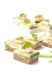 Prawn cocktail appetizer with cottage cheese and cucumber