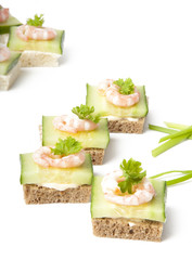 Prawn cocktail appetizer with cottage cheese and cucumber