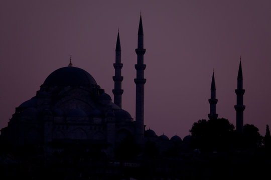 Silhouette of mosques in Istanbul skyline, Turkey
