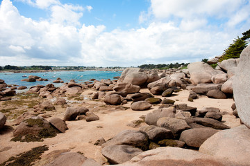 Ebb tide in bay at rocky coast of Brittany, France