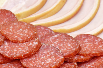 Slices of salami and bacon