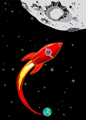 Photo sur Plexiglas Cosmos Vaisseau spatial de fusée rétro vers la lune