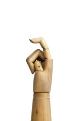 Handmodell aus Holz, isoliert auf weissem Hintergrund