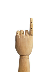 Handmodell aus Holz, isoliert auf weissem Hintergrund