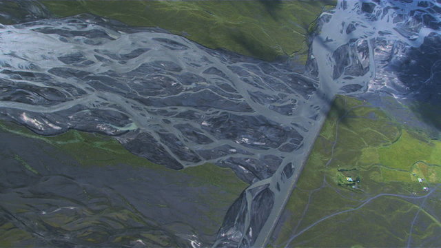 Aerial View of Land by River Deltas, Iceland