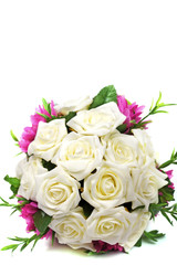 Bridal bouquet of roses isolated on white background.