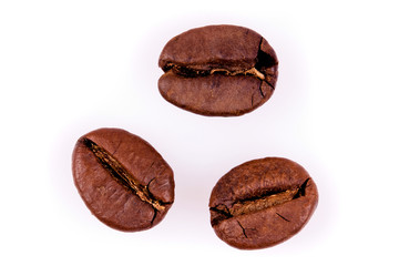 Three coffee beans. Isolated on white background