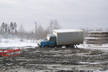 Truck on russian road in winter