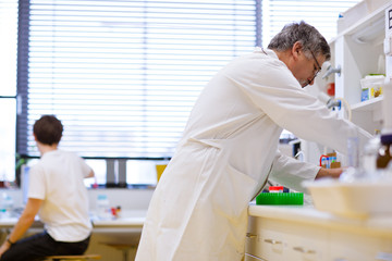 Fototapeta premium senior male researcher carrying out scientific research in a lab