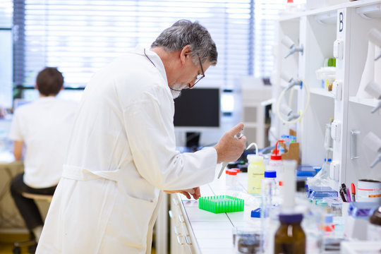 senior male researcher carrying out scientific research in a lab