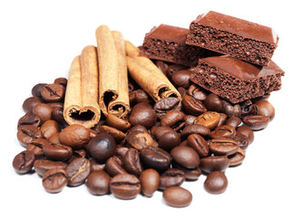 Chocolate, Cinnamon and coffee beans