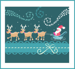 New Year santa sleigh and reindeer with